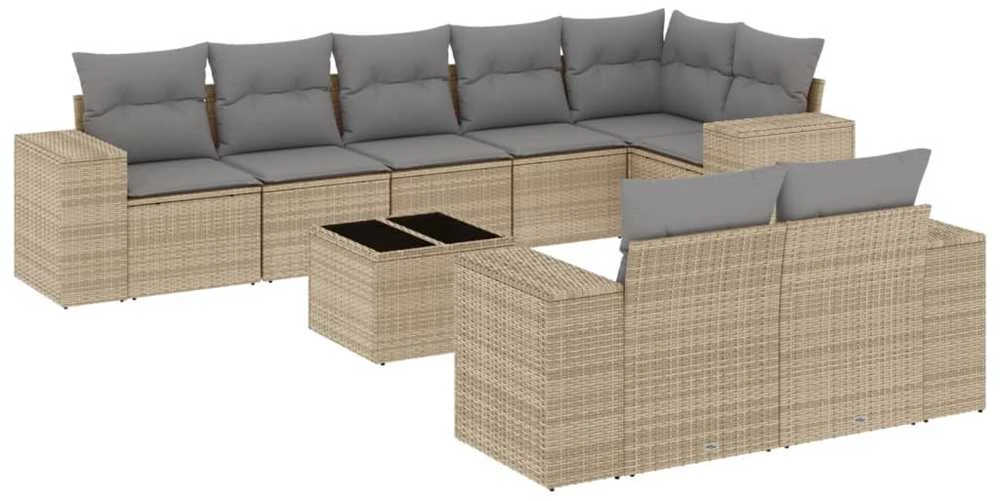 Sofa Sodo komplektas su pagalvėlėmis, 9 dalių, smėlio, poliratanas