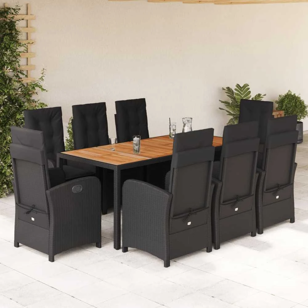 Sofa Sodo komplektas su pagalvėlėmis, 9 dalių, juodas, poliratanas