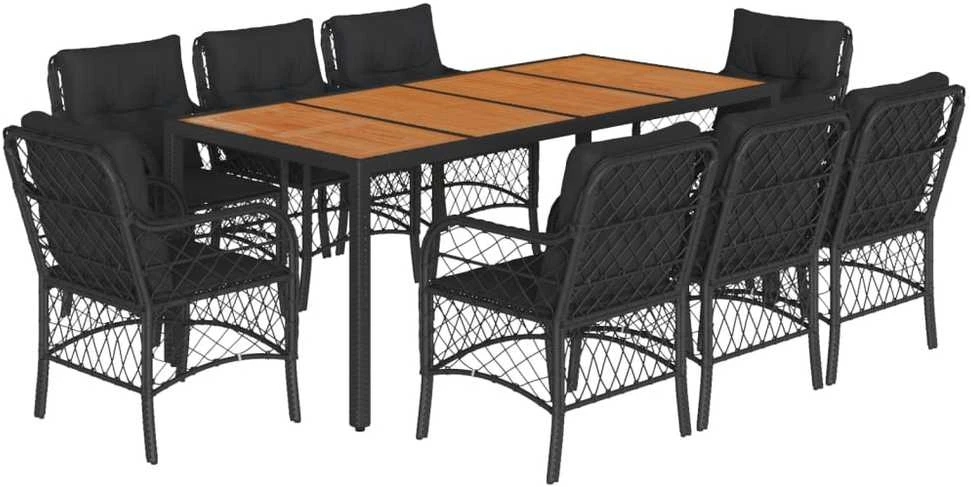 Sofa Sodo komplektas su pagalvėlėmis, 9 dalių, juodas, poliratanas