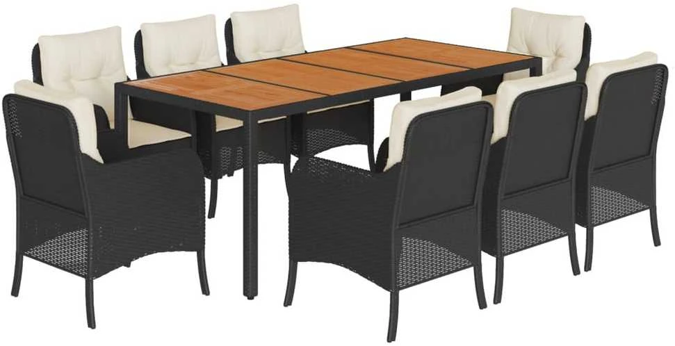 Sofa Sodo komplektas su pagalvėlėmis, 9 dalių, juodas, poliratanas
