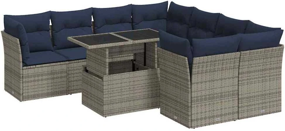 Sofa Sodo komplektas su pagalvėlėmis, 9 dalių, poliratanas/akacija