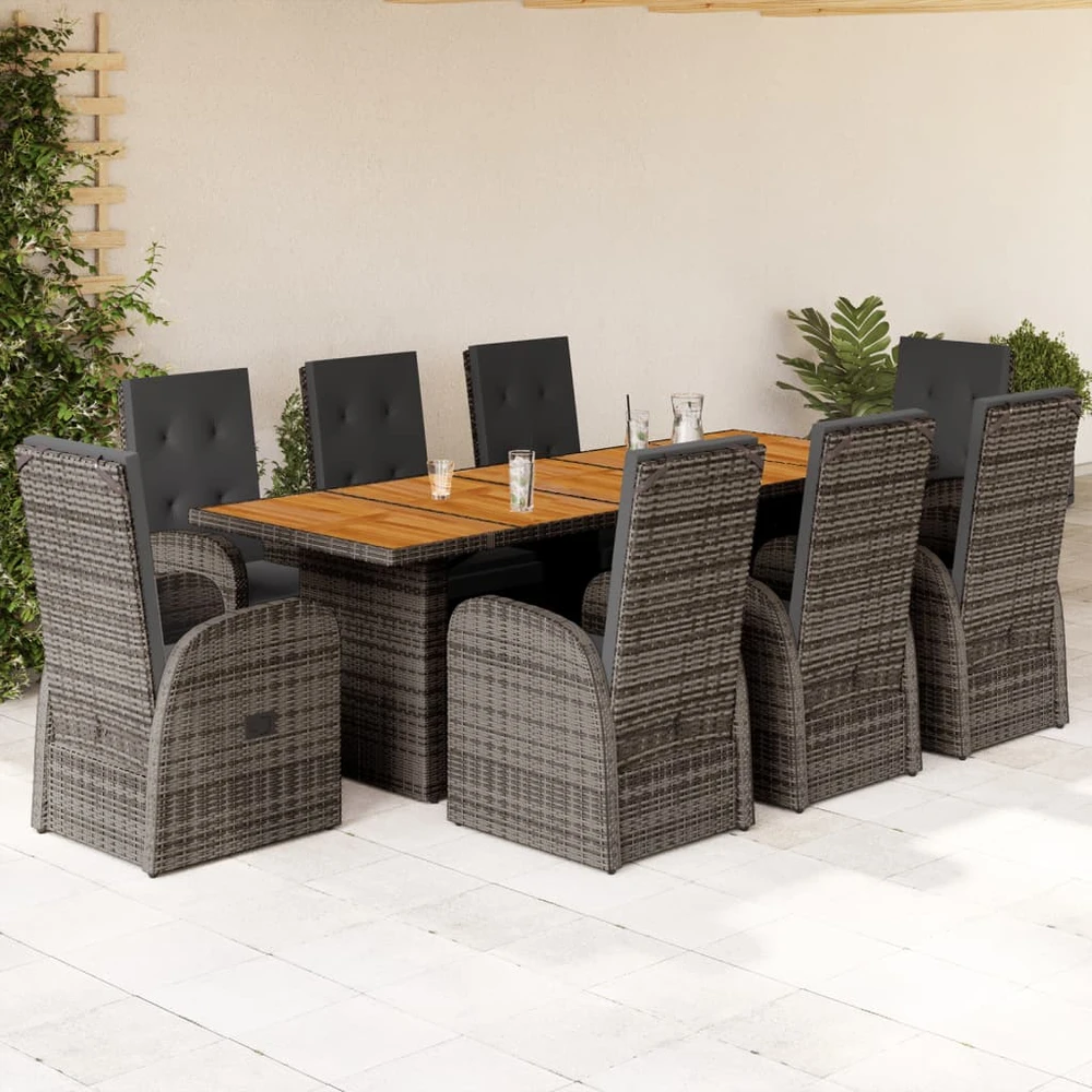 Lauko baldų komplektas Sodo komplektas su pagalvėlėmis, 9 dalių, pilkas, poliratanas