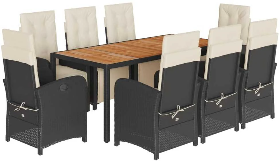 Sofa Sodo komplektas su pagalvėlėmis, 9 dalių, juodas, poliratanas