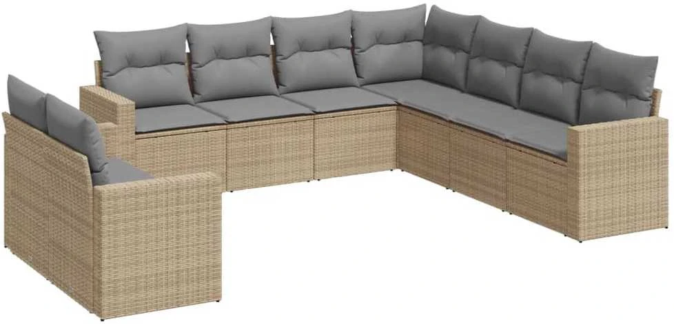 Sofa Sodo komplektas su pagalvėlėmis, 9 dalių, smėlio, poliratanas