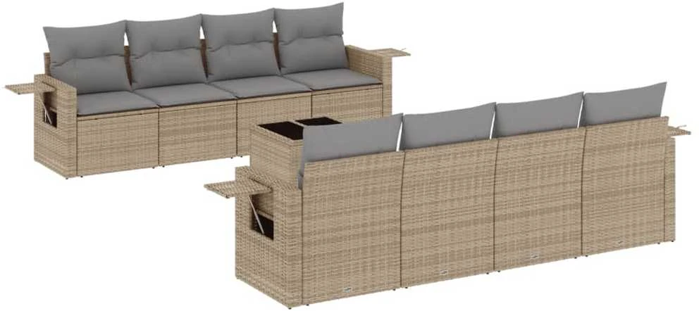 Sofa Sodo komplektas su pagalvėlėmis, 9 dalių, smėlio, poliratanas