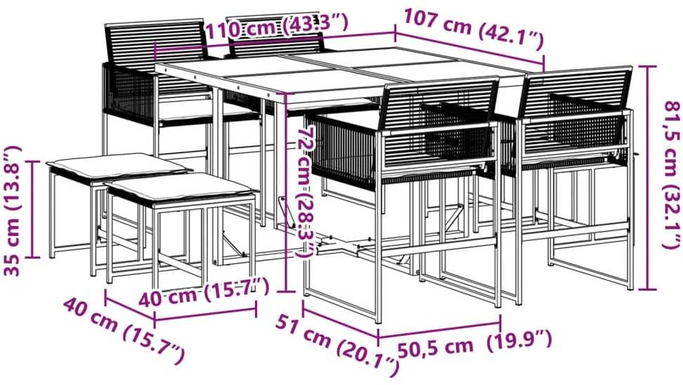 Lauko baldų komplektas Sodo komplektas su pagalvėlėmis, 9 dalių, juodas, poliratanas