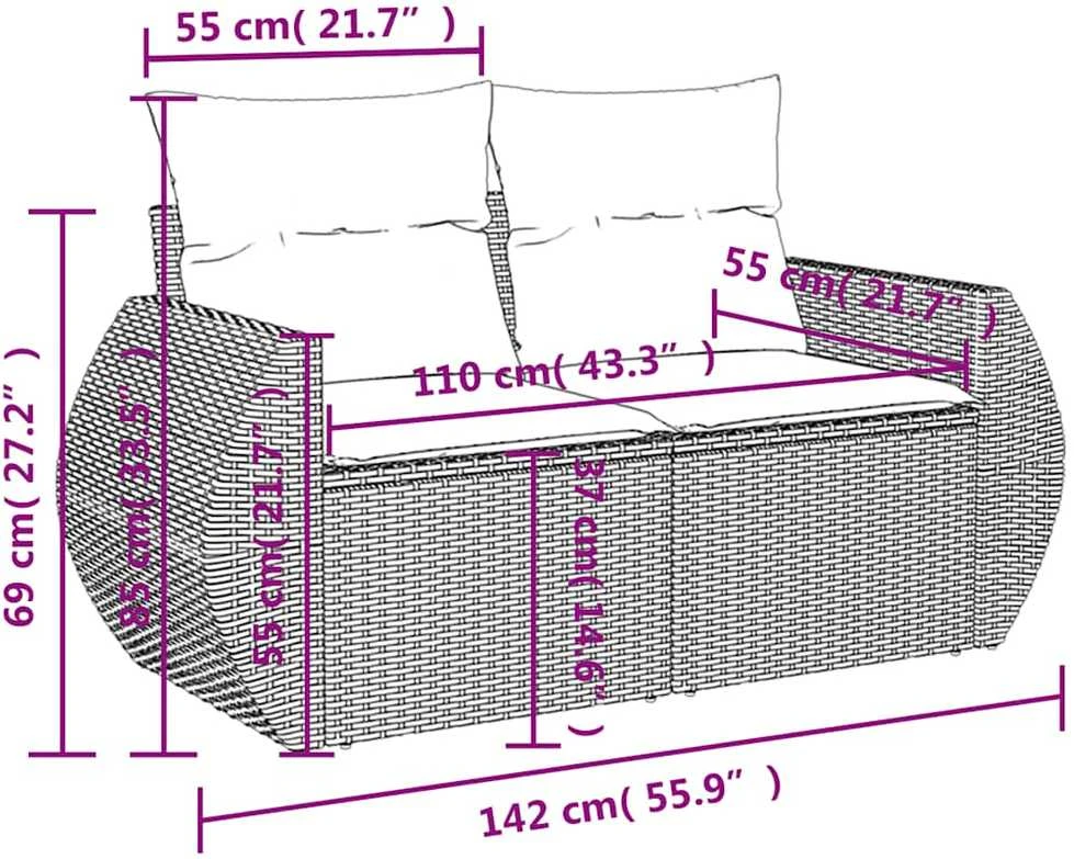 Lauko baldų komplektas Sodo komplektas su pagalvėlėmis, 9 dalių, smėlio, poliratanas