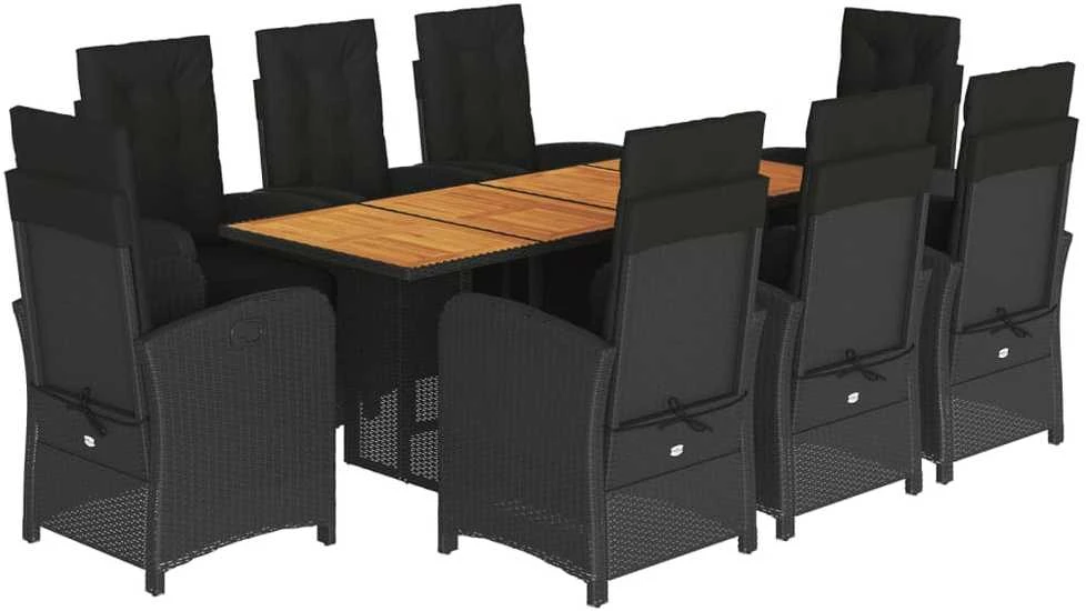 Lauko baldų komplektas Sodo komplektas su pagalvėlėmis, 9 dalių, juodas, poliratanas