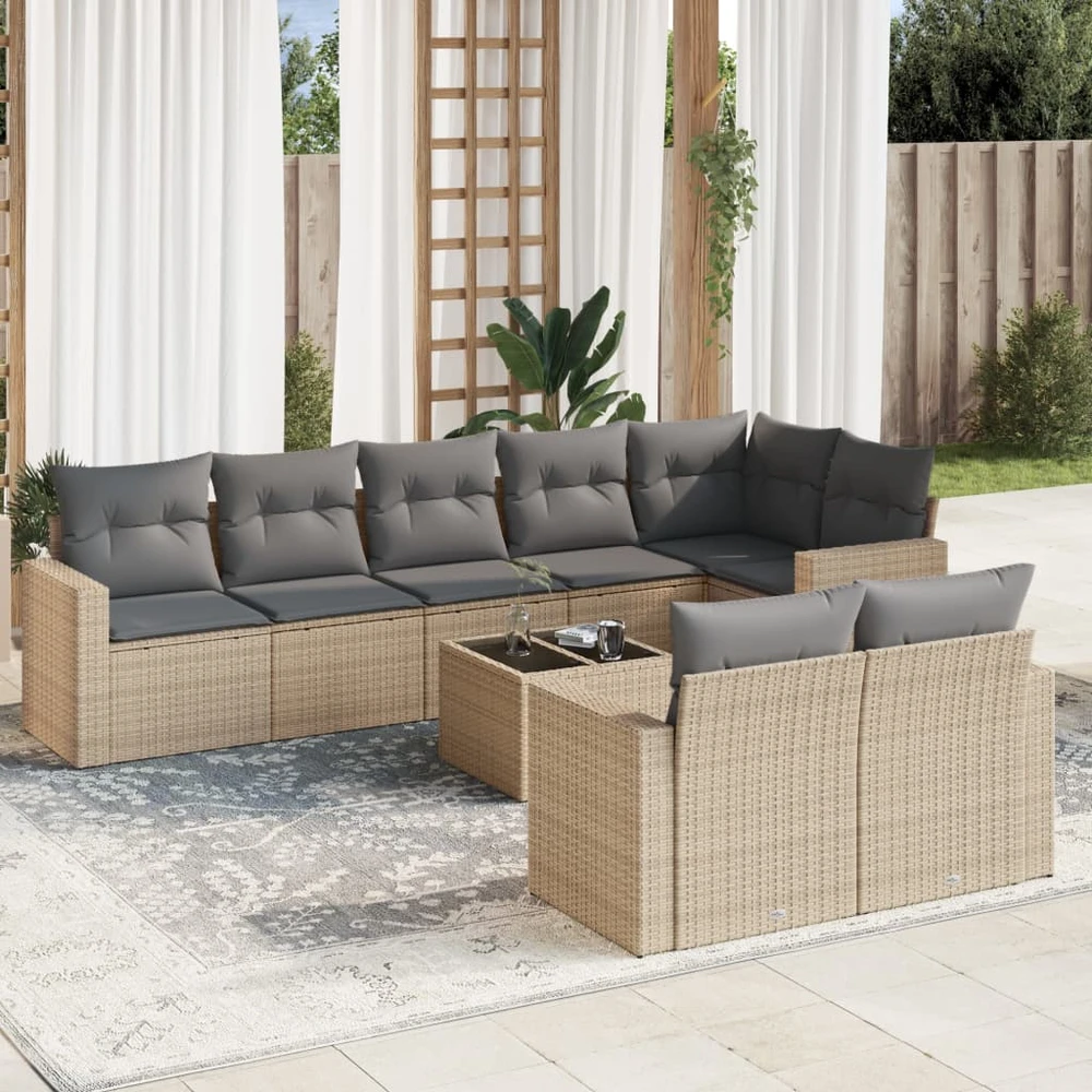 Sofa Sodo komplektas su pagalvėlėmis, 9 dalių, smėlio, poliratanas