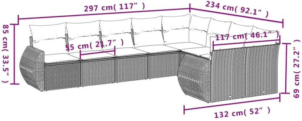 Lauko baldų komplektas Sodo komplektas su pagalvėlėmis, 9 dalių, juodas, poliratanas