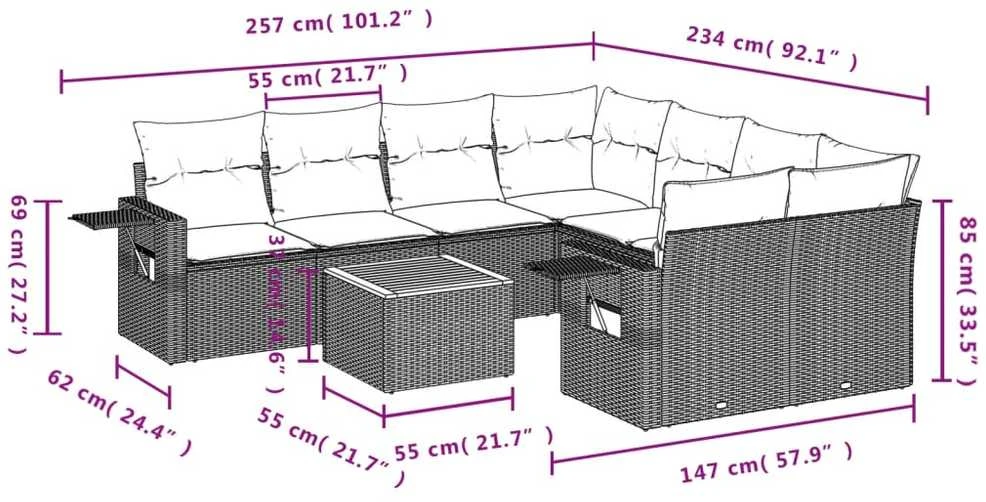 Sofa Sodo komplektas su pagalvėlėmis, 9 dalių, smėlio, poliratanas