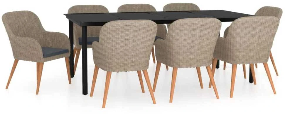 Lauko baldų komplektas Sodo komplektas su pagalvėlėmis, 9 dalių, rudas