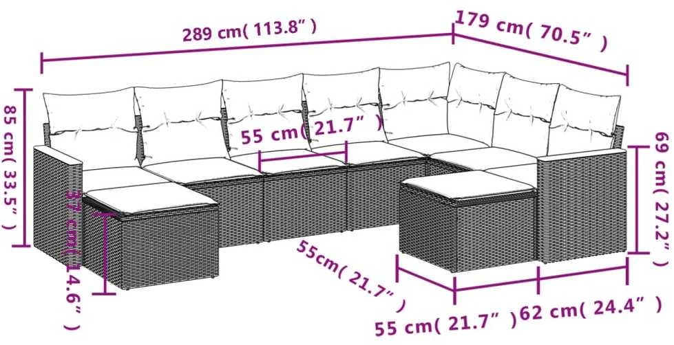 Lauko baldų komplektas Sodo komplektas su pagalvėlėmis, 9 dalių, juodas, poliratanas