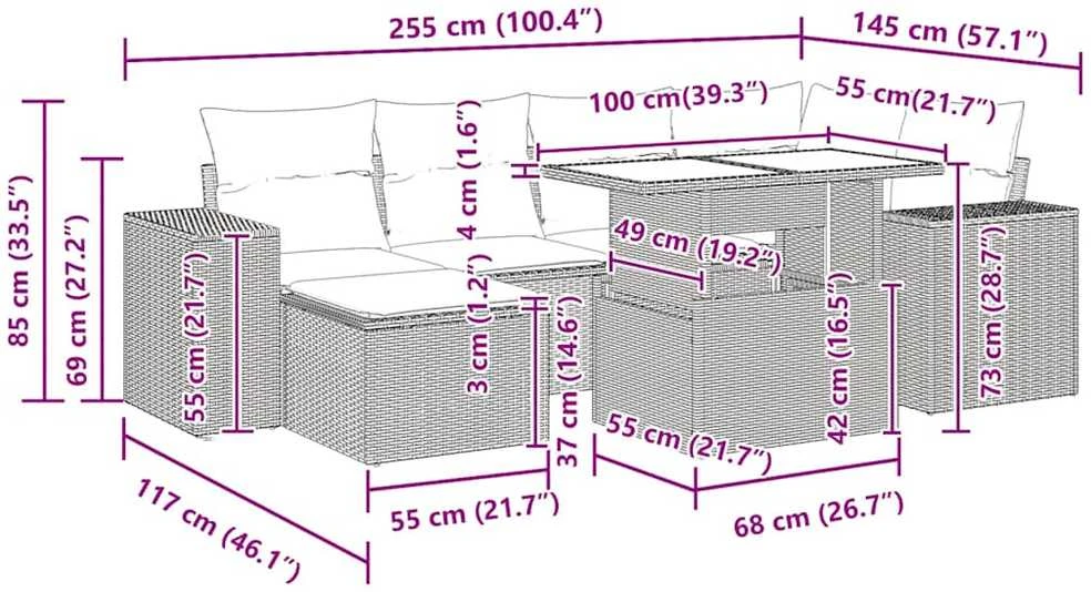 Lauko baldų komplektas Sodo komplektas su pagalvėlėmis, 9 dalių, poliratanas/akacija