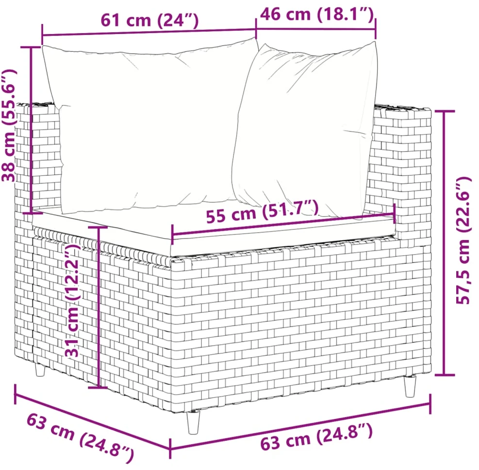 Sodo komplektas su pagalvėlėmis, 9 dalių, rudas, poliratanas