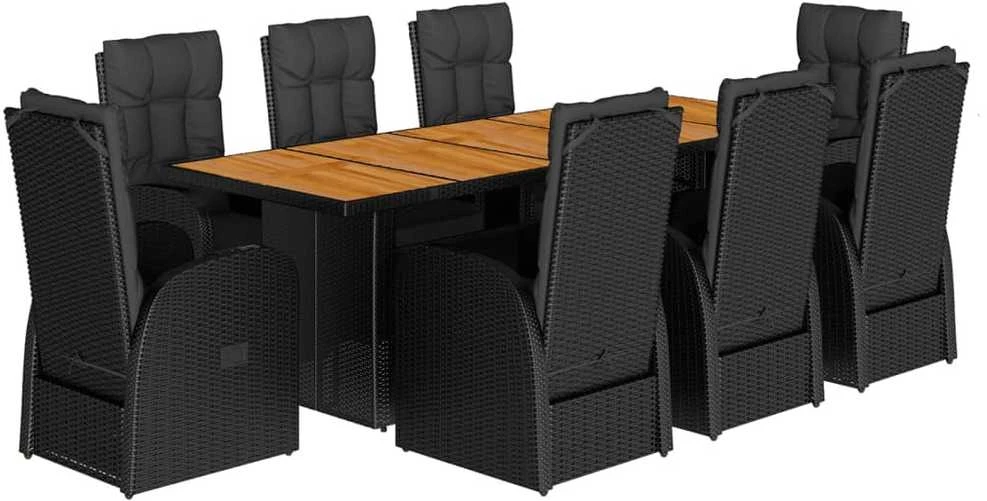 Sofa Sodo komplektas su pagalvėlėmis, 9 dalių, juodas, poliratanas