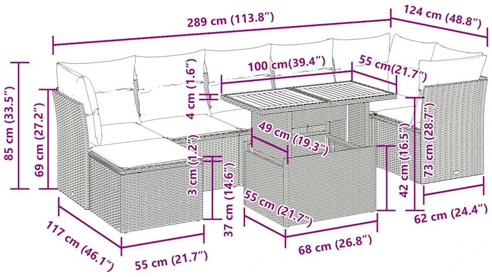 Lauko baldų komplektas Sodo komplektas su pagalvėlėmis, 9 dalių, juodas, poliratanas
