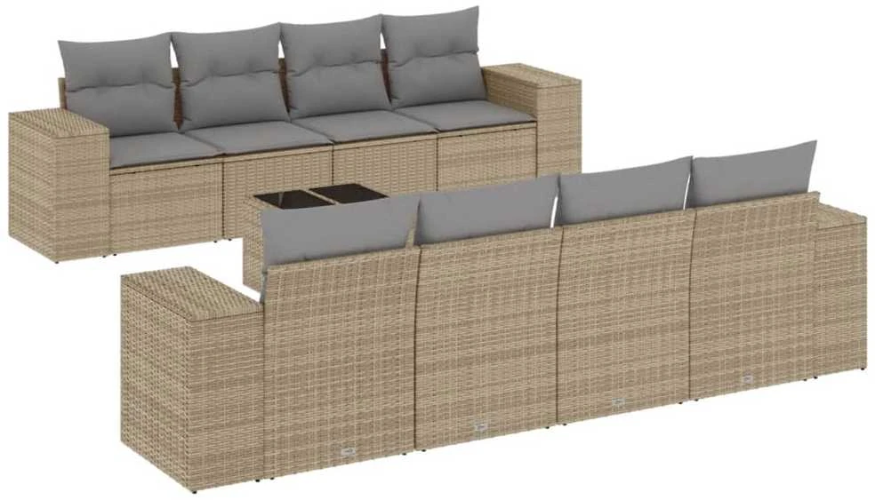 Sofa Sodo komplektas su pagalvėlėmis, 9 dalių, smėlio, poliratanas