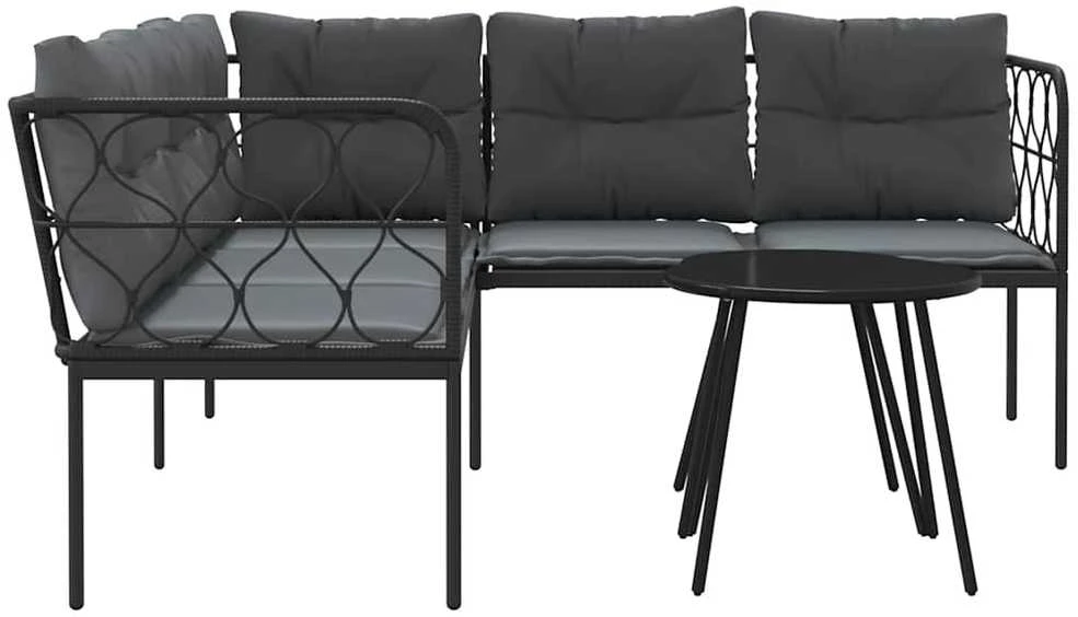 Lauko baldų komplektas Sodo komplektas su pagalvėlėmis, juodas, plienas/tekstilenas