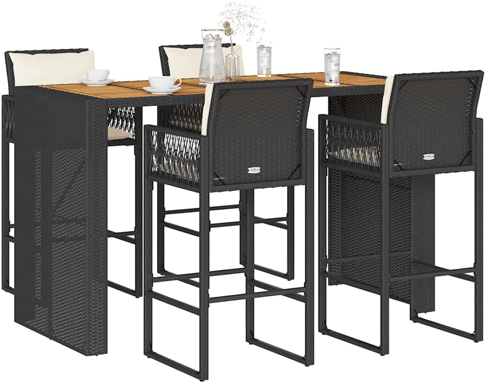 Sofa Sodo komplektas su pagalvėmis, 5 dalių, juodas, poliratanas