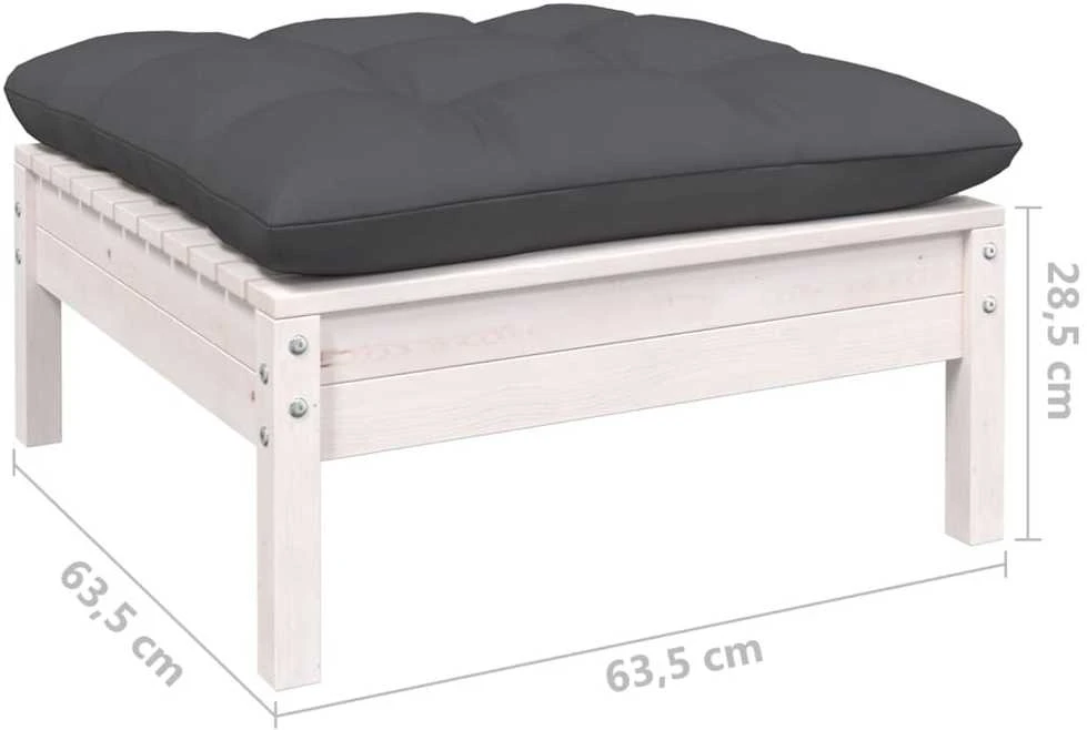 Lauko baldų komplektas Sodo komplektas su pagalvėmis, 8 dalių, baltas, pušies masyvas