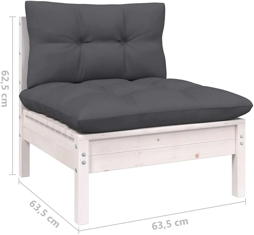 Lauko baldų komplektas Sodo komplektas su pagalvėmis, 9 dalių, baltas, pušies masyvas