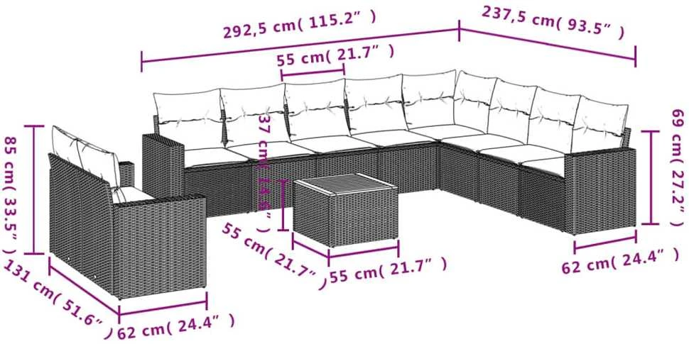 Sofa Sodo komplektas su pagalvėlėmis, 11 dalių, smėlio, poliratanas