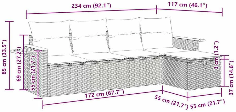 Lauko baldų komplektas Sodo komplektas su pagalvėlėmis, 5 dalių, juodas, poliratanas