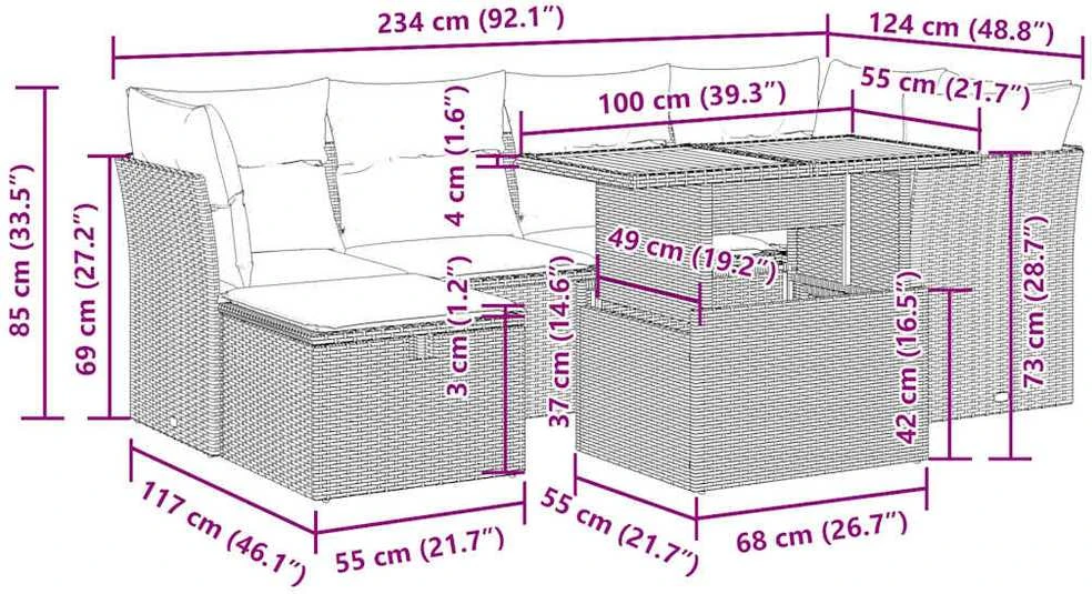 Lauko baldų komplektas Sodo komplektas su pagalvėlėmis, 7 dalių, poliratanas/akacija