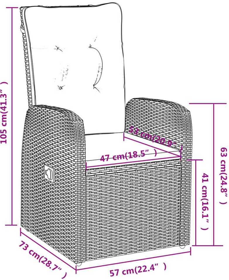 Lauko baldų komplektas Sodo komplektas su pagalvėlėmis, 9 dalių, juodas