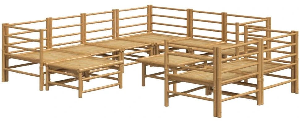 Lauko baldų komplektas Sodo komplektas su pilkomis pagalvėlėmis, 10 dalių, bambukas