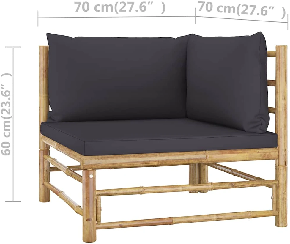 Lauko baldų komplektas Sodo komplektas su pilkomis pagalvėlėmis, 2 dalių, bambukas