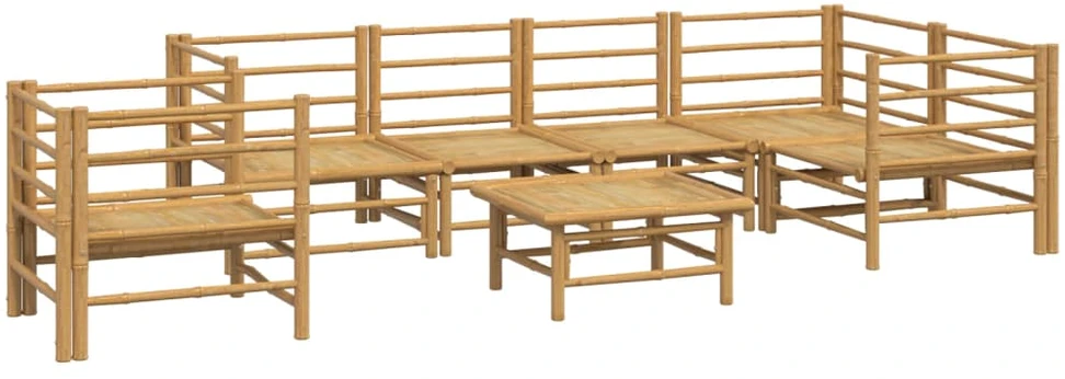 Lauko baldų komplektas Sodo komplektas su pilkomis pagalvėlėmis, 7 dalių, bambukas