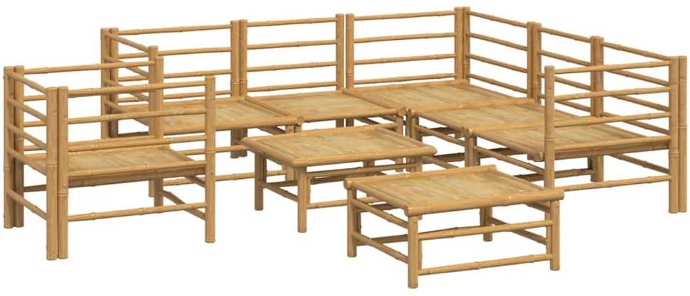 Lauko baldų komplektas Sodo komplektas su pilkomis pagalvėlėmis, 8 dalių, bambukas