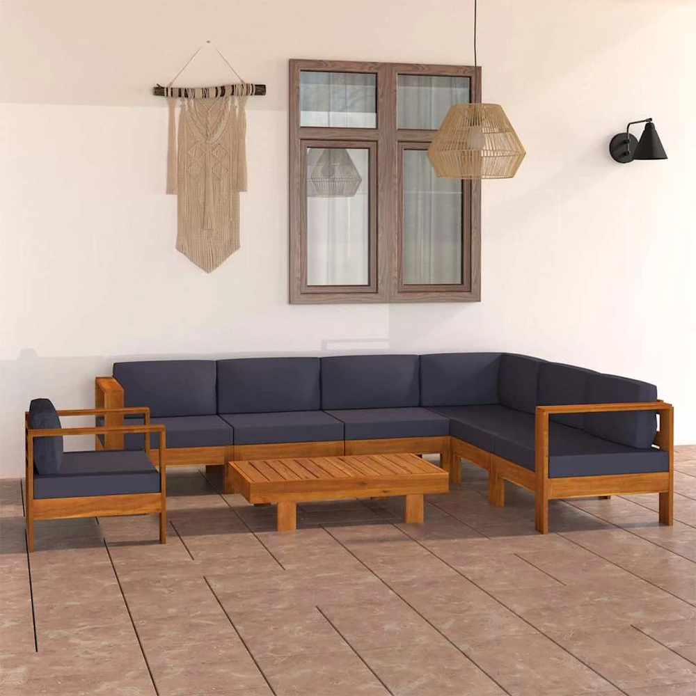 Lauko baldų komplektas Sodo komplektas su pilkomis pagalvėmis, 8 dalių, akacija