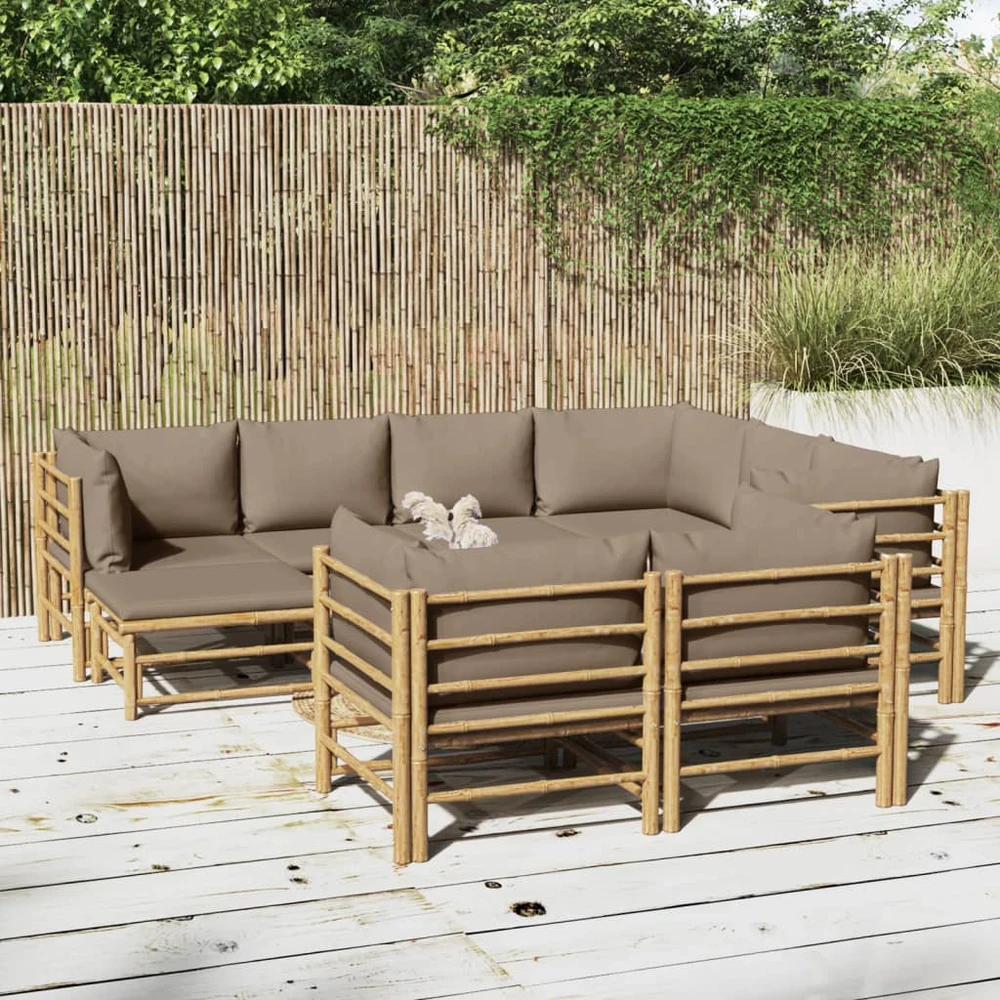 Lauko baldų komplektas Sodo komplektas su taupe pagalvėlėmis, 10 dalių, bambukas