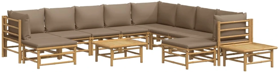 Lauko baldų komplektas Sodo komplektas su taupe pagalvėlėmis, 12 dalių, bambukas