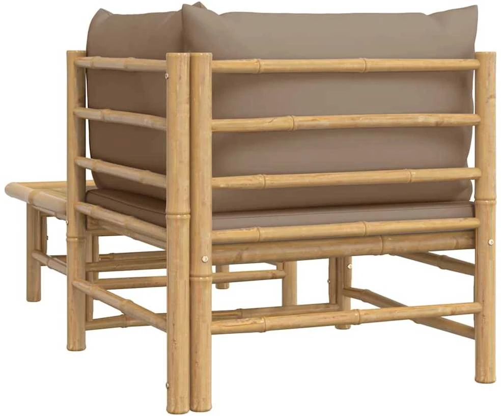 Lauko baldų komplektas Sodo komplektas su taupe pagalvėlėmis, 2 dalių, bambukas