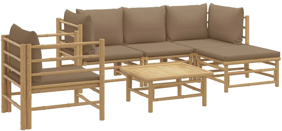 Lauko baldų komplektas Sodo komplektas su taupe pagalvėlėmis, 6 dalių, bambukas