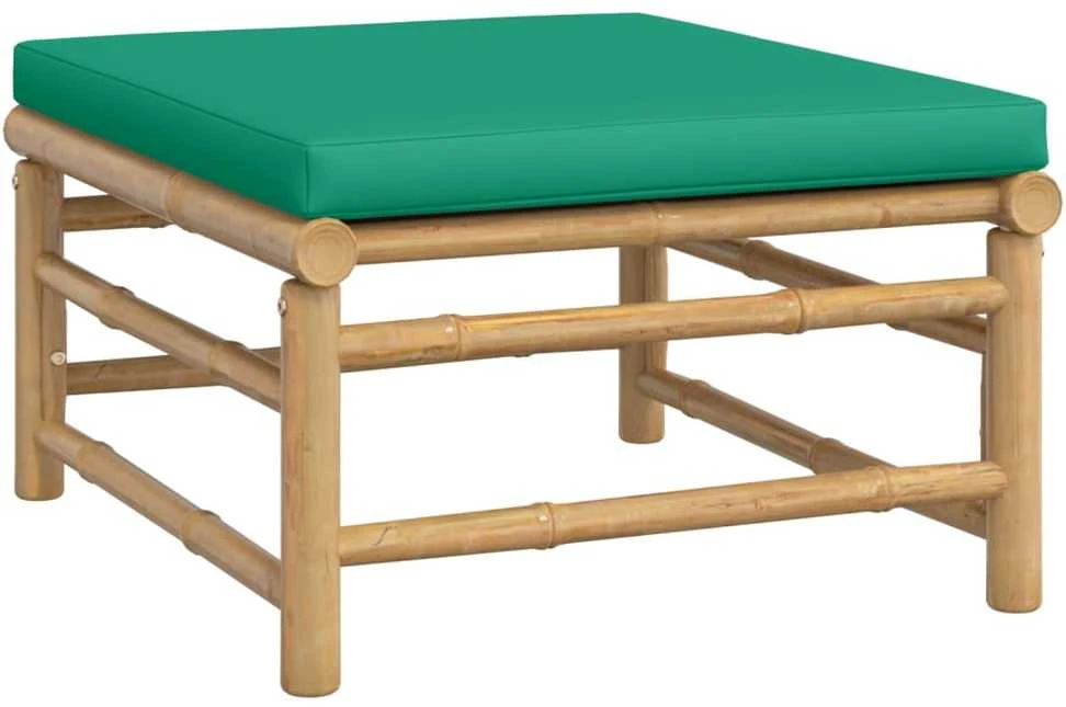 Lauko baldų komplektas Sodo komplektas su žaliomis pagalvėlėmis, 5 dalių, bambukas