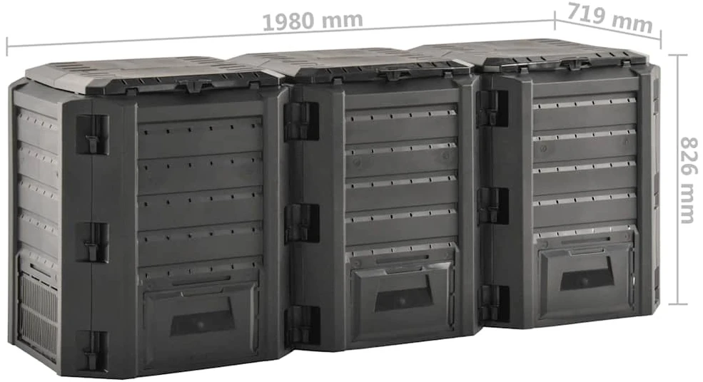 Sodo komposto dėžė, juodos spalvos, 1200l