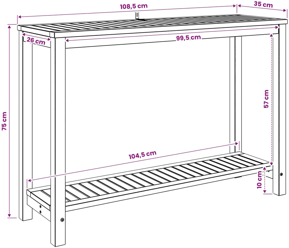 Sodo konsolinis stalas Balta apdaila 108,5 x 35 x 75 cm