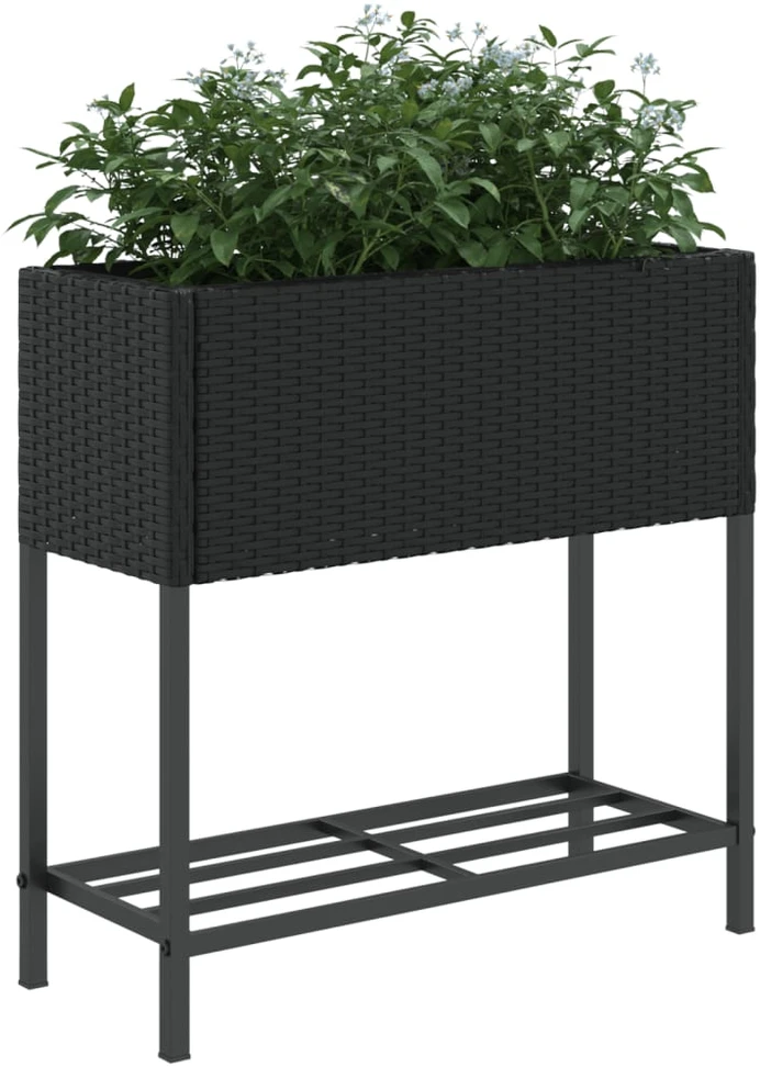 Sodo loveliai su lentyna, 2vnt., juodi, 70x28x70cm, poliratanas