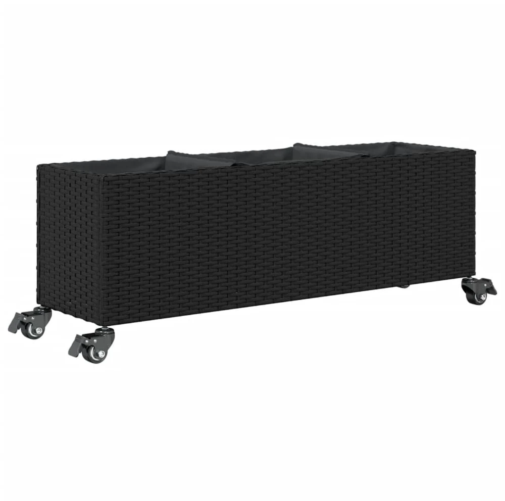 Sodo loveliai su ratukais, 2vnt., juodi, 107x32x38cm, ratanas