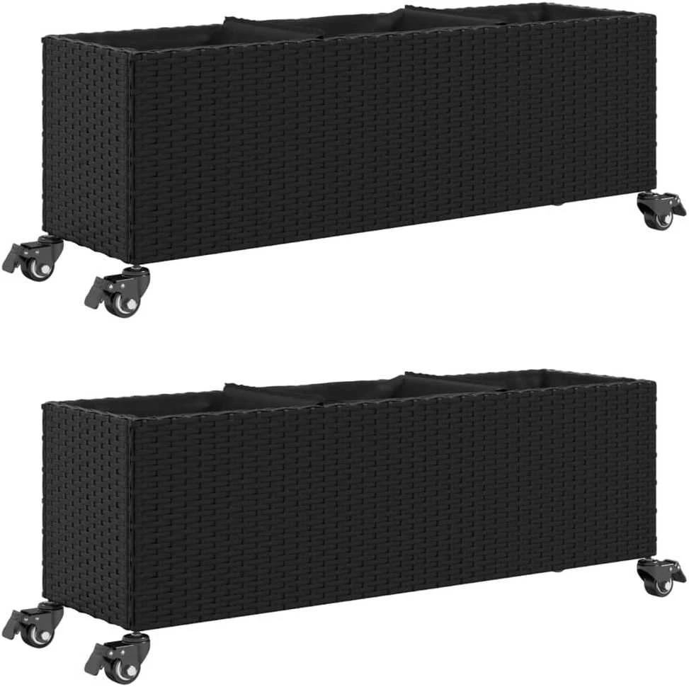 Sodo loveliai su ratukais, 2vnt., juodi, 107x32x38cm, ratanas