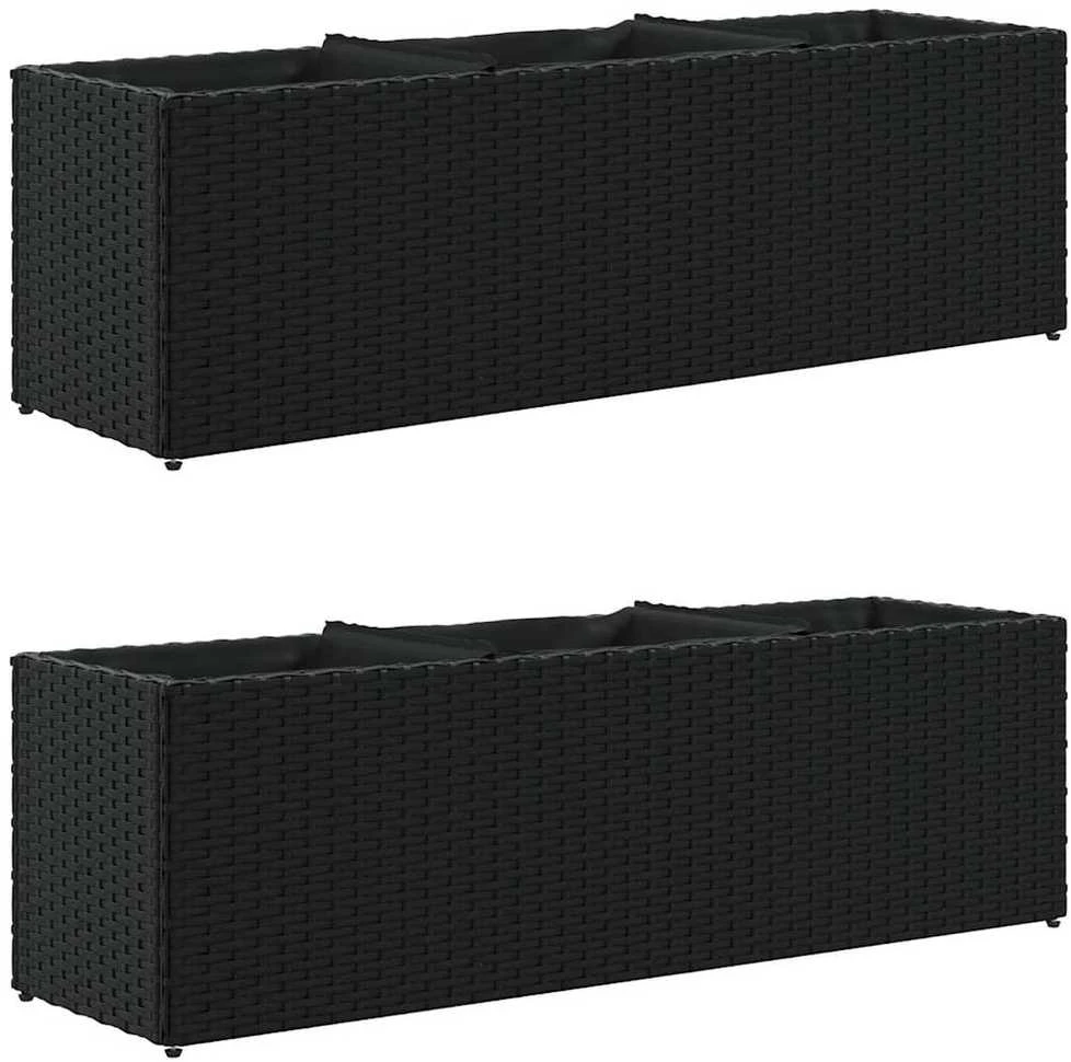 Sodo loveliai su vazonais, 2vnt., juodi, 105x30x32cm, ratanas