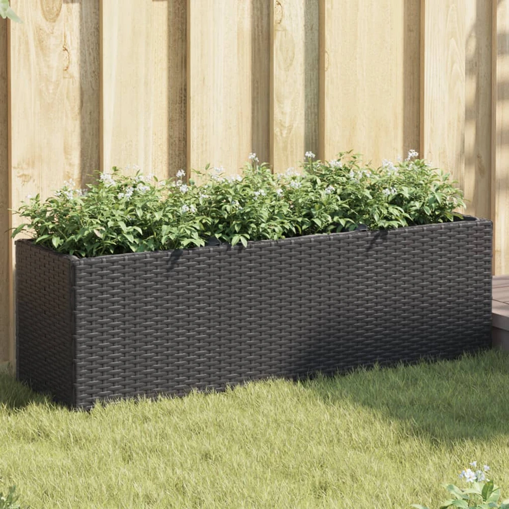 Sodo loveliai su vazonais, 2vnt., juodi, 105x30x32cm, ratanas