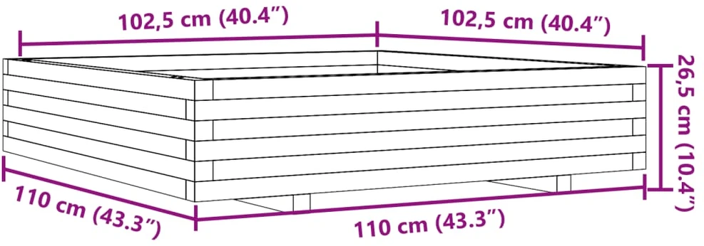 Sodo lovelis, 110x110x26,5cm, impregnuota pušies mediena