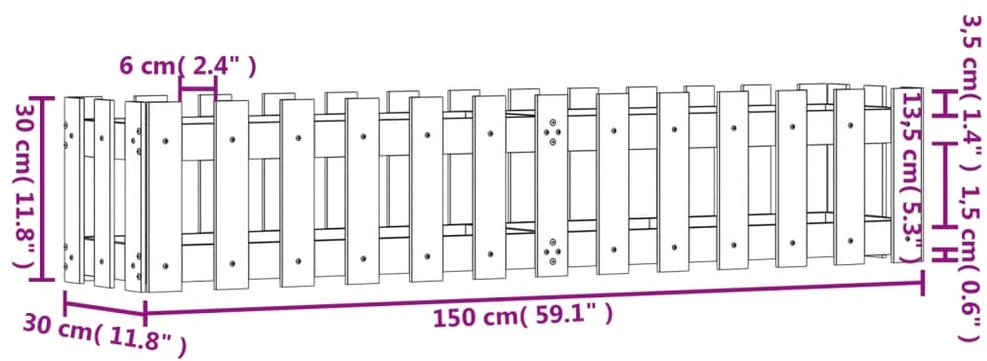 Sodo lovelis, baltas, 150x30x30cm, pušis, tvorelės dizaino
