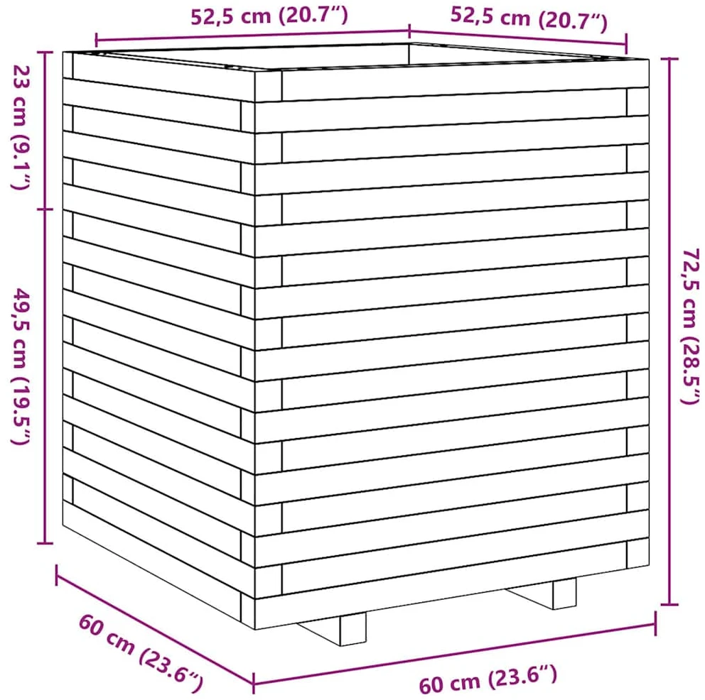 Sodo lovelis, baltas, 60x60x72,5cm, pušies medienos masyvas